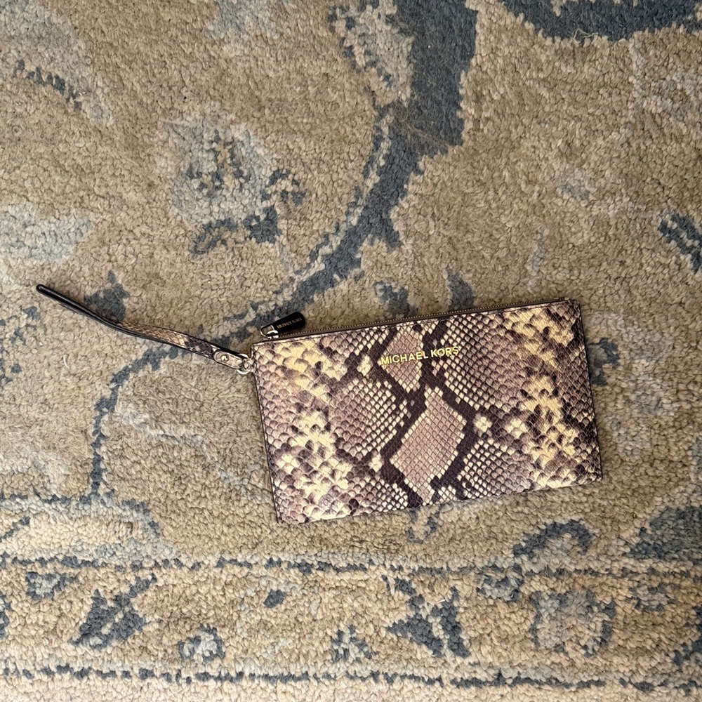Michael Kors Beige and Brown Snake Print Wristlet